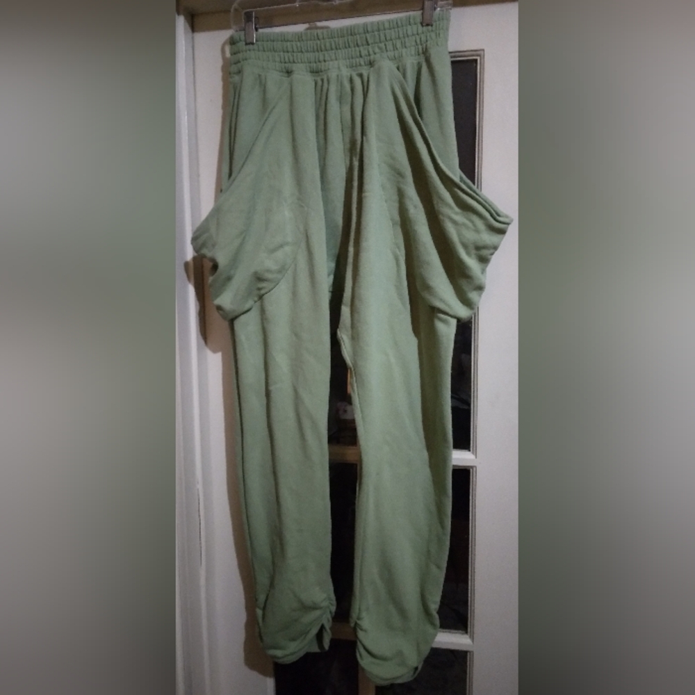 Free People Sage Green Draped Harem Track Pants